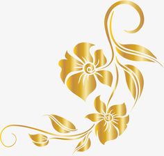 a gold flower on a white background with swirls and leaves in the center,