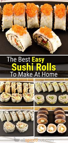 The Best Easy Sushi Rolls To Make At Home Sushi Rolls With Crab Meat, Salmon Cream Cheese Sushi Roll, No Seafood Sushi, Soy Paper Sushi Rolls, Sushi Recipes Tuna, Homemade Sushi Night, Sushi Fillings Ideas, How To Make Sushi Rolls, Sushi At Home Recipes