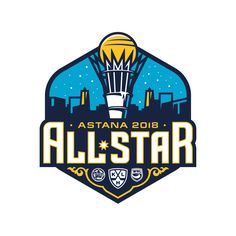 the atlanta all - star logo is shown in blue and yellow, with an orange light bulb