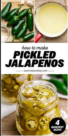 This easy pickled jalapeno recipe uses fresh jalapenos, white vinegar, garlic and sugar. Make them quickly and keep them in the refrigerator. Pickled Pepper Recipe, Pickled Hot Peppers, Hot Pepper Recipes, Pickled Jalapeno Peppers, Pickled Jalapenos, Preserving Recipes, Pickled Peppers, Pickle Recipes, Quick Pickled