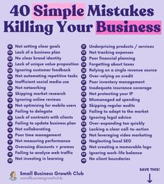 a poster with the words 40 simple mistakes killing your business