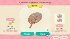 an animal crossing game screen with the caption do you want to save this custom design?