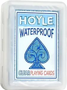 a plastic playing card case with a blue and white design