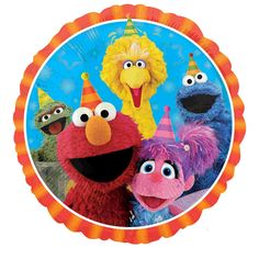 the sesame street characters are wearing party hats