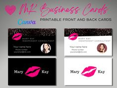 three business cards with pink lipstick on them