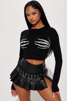 Available In Black/White. Pullover Sweater Long Sleeve Crew Neck Holiday Printed Cropped 50% Viscose 30% Polyester 20% Nylon Imported | Skeleton Touch Sweater in Black/White size Medium by Fashion Nova White Pullover Sweater, Women Skeleton, White Pullover, Holiday Prints, Women Hoodies Sweatshirts, Black White Fashion, White Fashion, Long Sweaters, Black Sweaters