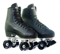 two roller skates with black wheels on a white background