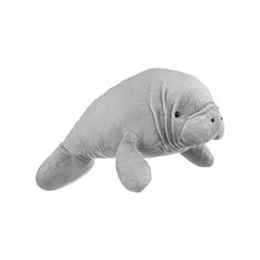 a stuffed seal animal is shown in black and white, with the caption's name on it