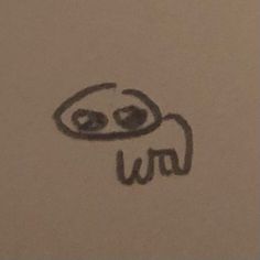 a drawing of an owl with two eyes on it's face and the word wu written in cursive writing