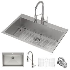 stainless steel kitchen sink with faucet, drainer and grid strainer for the bottom