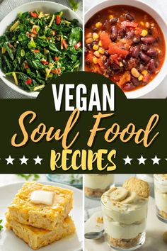 vegan soul food recipe collage with text overlay