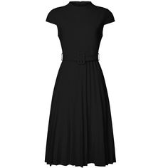 This dress can be a perfect addition to almost any outfit for daily wear, great for work, meetings, weddings, offices, businesses, parties, cocktails, casual, everyday dressing, etc. Pair with flat shoes or high heels for an elegant office look. Comfortable and versatile, this dress is perfect on its own or as a layer under a blazer. Black Belted Dress For Semi-formal Occasions, Black Belted Semi-formal Dress, Semi-formal Black Belted Dress, Work Meetings, Pleated Dresses, Elegant Office, Pleated Midi Dress, Long Sleeve Midi, Dresses Black