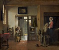 a painting of two children standing in a room