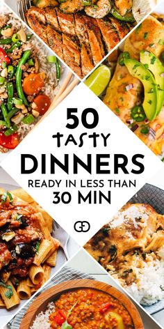 the cover of 50 tasty dinners ready in less than 30 minutes, including chicken and rice