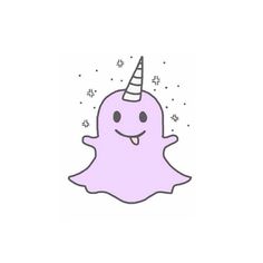 a purple ghost with a unicorn horn on it's head is smiling at the camera