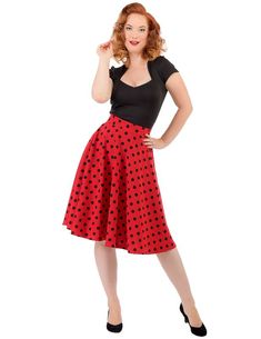 High Waist Thrills Red Polka Dot Swing Skirt 50s Photoshoot, 50s Style Outfits, Grease Costume, Red Polka Dot Skirt, 50s Christmas, 1950s Dresses Vintage, 50s Pinup, Theatrical Romantic, 1950s Dresses