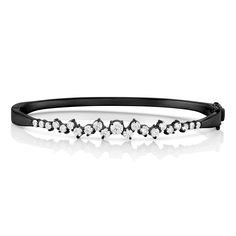 white diamond constellation hinged huggie bangle<br>in 18k black gold, head on view <span class='visuallyhidden'>Call or text 323-404-2959 if you need shopping assistance.</span> Bangle Design, Black Diamond Bracelet, Casual Luxe, Chain Bracelets, Bangle Designs, Bespoke Jewellery, Black Diamonds, Diamond Bangle, Bangles Jewelry