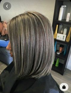 Gray Highlights On Brown Hair Brunettes, Grey Blending Highlights Dark Brown Short Hair, Bob Hairdos, Cute Hair Colors, Dark Hair With Highlights