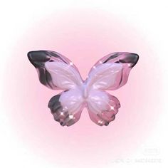 a pink and white butterfly flying through the air with its wings spread out, on a pink background