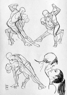 some sketches of people doing different poses