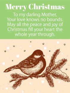 a christmas card with a bird on a branch