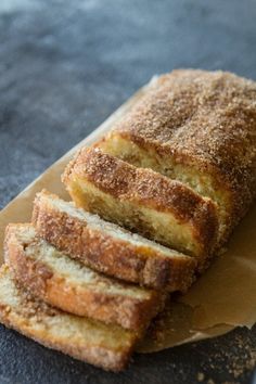 sliced loaf of bread sitting on top of a piece of paper