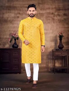 The Handmade Solid Color Indian Handmade Short Shirt or Kurta * Metal : Cotton * Color : Yellow (Sam As Picture ) *Length : As you Selected  *Shirt Chest is measurement for shirt (not body) As per standard, for best loose fitting 6 inches gap should be there between actual chest size and shirt chest size Size chart is below Men's Sizes Note : Actual Body Chest - Ready Shirt Chest i Add 6" Inches Lose Fitting Fabric Armhole To Armhole. Wash Care : Dry Clean Only Note: - The colors of some picture Yellow Kurta For Diwali And Traditional Ceremonies, Yellow Kurta With Pallu For Traditional Ceremonies, Yellow Sherwani With Self Design For Eid, Eid Yellow Sherwani With Self Design, Yellow Self-design Kurta For Puja, Sherwani With Chikankari Embroidery For Puja, Transitional Sherwani With Pallu For Puja, Traditional Yellow Kurta With Self Design, Yellow Self Design Kurta For Puja