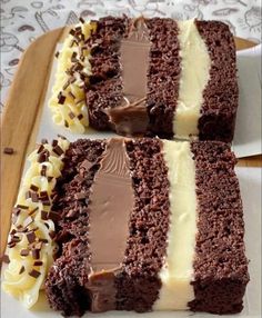 two slices of chocolate cake with white frosting