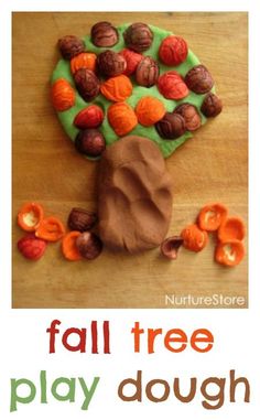 the fall tree play dough is made with nuts and leaves