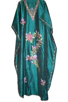 Silk Embroidered Kaftan Caftan Green, Multicolor Embroidery #SKF-006 - Best of Kashmir Embroidered Bollywood Style Semi-stitched Kaftan, Multicolor Embroidered Kaftan With Zari Work For Eid, Spring Bollywood Embroidered Kaftan, Embroidered Kaftan With Zari Work For Eid, Bollywood Style Embroidered Spring Kaftan, Eid Multicolor Embroidered Kaftan With Zari Work, Bollywood Style Embroidered Kaftan For Spring, Eid Multicolor Embroidery Kaftan With Zari Work, Embroidered Green Kaftan For Festivals