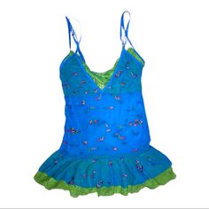 Excellent Condition, See Pics. Size Medium But Is Stretchy So Can Fit Smaller And Probably Larger As Well. Unworn By Me Not My Color Vintage Y2k Blue And Green Mesh Floral Embroidery Nightie Chemise Lingerie Barbie Fairy Pixie Neon 2000s Bratz Playboy Blue Summer Sleepover Top, Blue Sleepwear For Summer Sleepover, Fitted Blue Tops For Sleepover, Blue Sleeveless Top For Pajama Party, Blue Fitted Top For Pajama Party, Blue Tops For Summer Pajama Party, Fitted Blue Top For Pajama Party, Fitted Blue Tops For Pajama Party, Victoria's Secret Blue Sleeveless Top