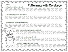 a teddy bear patterning worksheet for children to practice their handwriting and numbers