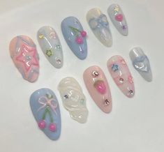 Rose Bud Nails, Simple Doodle Nail Art, Jelly Nails Short Korean Pink, Pastel Nails Korean, Korean Syrup Nails, Nailcissist Nails, Molding Gel Nail Art, Kid Core Nails, Korean Style Nails Art