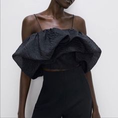 New With Tags Size Medium Spaghetti Strap Elegant Black Tops For Summer Evenings, Elegant Black Summer Evening Tops, Elegant Summer Evening Tops In Black, Zara Tops For Summer Evening, Elegant Black Summer Tops, Sequin Pants, African Fashion Women, Black Crop Top, Black Crop