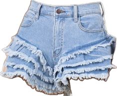 Trendy Summer Jeans With Fringe, Trendy Fringe Jeans For Summer, Trendy Fringed Summer Jeans, High Waist Fringe Bottoms For Spring, Summer High Waist Jeans With Fringe, Trendy Cotton Ruffle Shorts, Trendy High Waist Fringe Jeans, Trendy High Rise Fringe Shorts, Edgy Frayed Hem Shorts For Spring