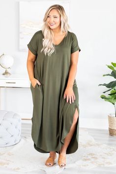 Full Figure Outfits, Plus Size Boutique Dresses, Tshirt Dress Outfit, Spring Outfits Dresses, Chic Soul, Plus Size Summer Outfits, Dark Sage, Olive Dress, Time After Time