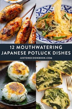 japanese potluck dishes with text overlay