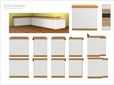 the kitchen cabinets are all white and brown