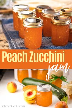 peach zucchini jam in jars on a table