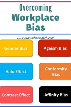 the words overcrowing workplace bias are shown in red, yellow and blue