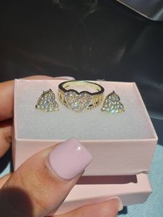 Sets are gold plated Ring sizes are 7&8 Please specify which size you want when ordering. Body Jewelry Diy, Xoxo Necklace, Custom Gold Jewelry, Xoxo Jewelry, Rings Crystal, Bracelet Name, Gold Stacking Ring, Heart Earring, Expensive Jewelry Luxury