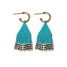 Leta Mini Gold Hoop Solid With Black/White Bottom Beaded Fringe Earrings Turquoise Beaded Fringe Earrings, Mini Gold, Unisex Clothes, Lavender Green, White Details, Alloy Earrings, Beaded Fringe, Fringe Earrings, Classic Beauty