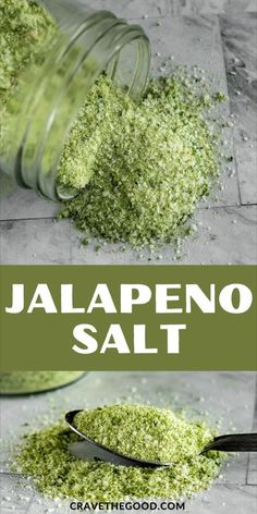 jalapeno salt in a glass jar with the words jalapeno salt over it