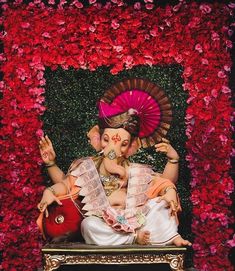 Ganpati Decoration Theme Ideas, Flower Decoration For Ganpati, Chaturthi Decoration, गणपती बाप्पा, Ganesh Puja, Home Flower Decor, Ganpati Bappa Photo