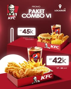 two boxes of kfc's paket combo vi and kfc ketchup