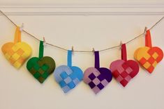 colorful felt hearts hanging on a string