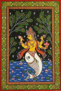 Matsya (3) Lord Vishnu Images, Matsya Avatar, Vishnu Images, Indian Traditional Paintings, Gond Painting, Kalamkari Painting, Kerala Mural Painting, Buddha Art Painting