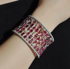 28.6cts Ruby & Lab Created Diamond .925 Sterling Silver Statement Cuff Bracelet Bridal Diamond Necklace, Statement Cuff Bracelet, Fine Jewelry Bracelets, Exclusive Jewelry, Ruby Diamond, Bracelets And Charms, Lab Created Diamonds, Cuff Bracelet, Diamond Necklace