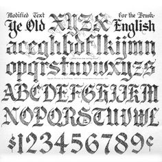 an old english alphabet is shown in black and white