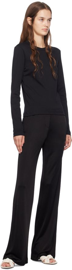 Relaxed-fit straight-leg viscose jersey trousers. · Elasticized waistband · Two-pocket styling · Mock-fly Supplier color: Black Black Viscose Pants For Work, Black Viscose Workwear Pants, Straight Leg Stretch Viscose Pants, Stretch Straight Leg Viscose Pants, Stretch Viscose Straight Leg Pants, Slim Logo, Jersey Trousers, Mens Scarves, Suit Accessories